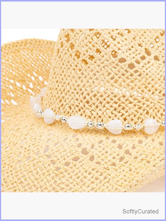 Western Cowgirl Hat, Straw Cowboy Hat with Shapeable Brim, Beaded Hearts Trim main image 7